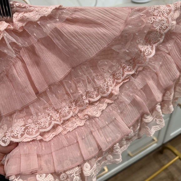 Free People Pink Ruffle Corset Strapless Crop Top Frilly Coquette - Picture 2 of 3